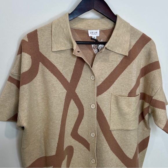 🌈 Le Lis NWT Cream Blush Abstract Short Sleeve Button Front Cardigan Medium - Picture 2 of 13